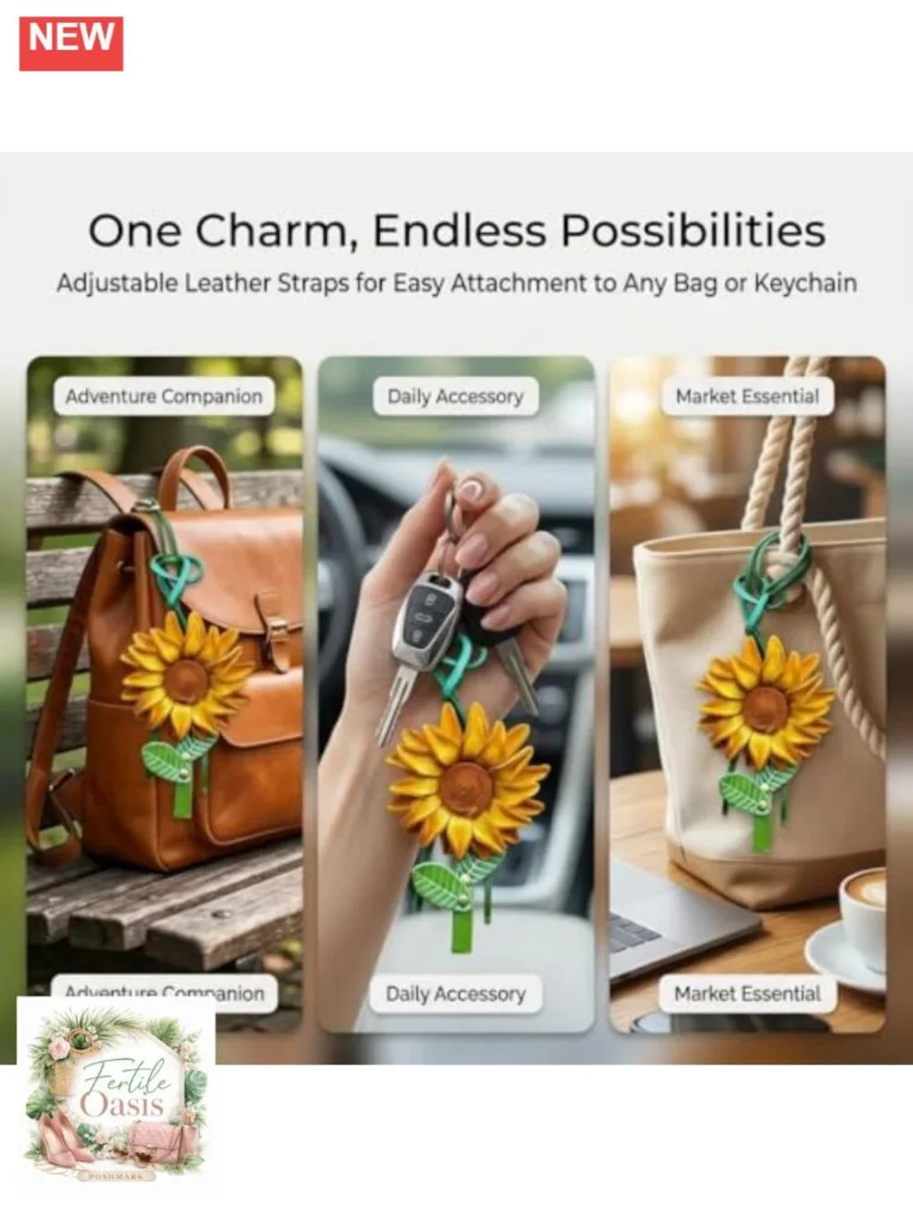 Genuine Leather Sunflower Bag Charm Keychain Women Purses Totes Gift